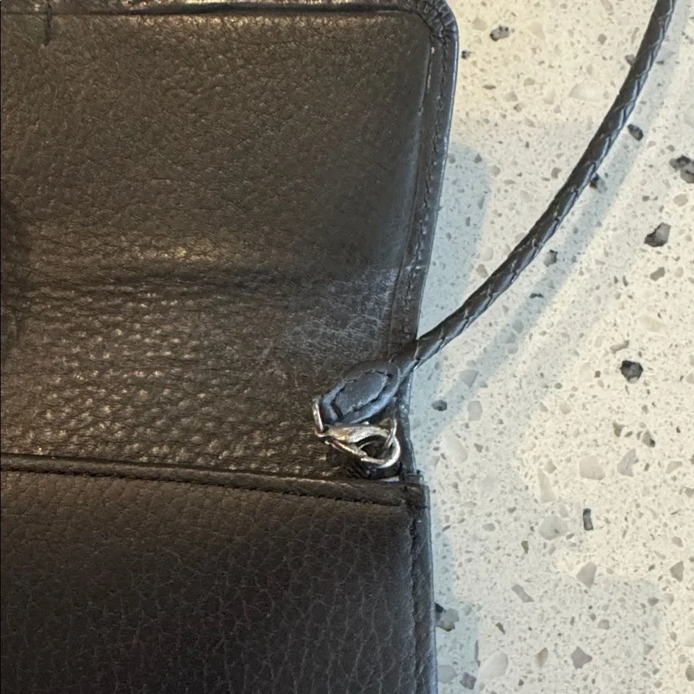 Brighton Y2K black leather crossbody Clutch silver and gold filigree heart snap